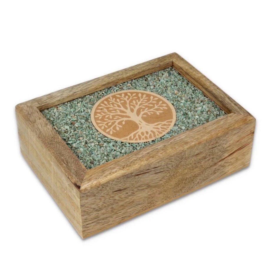 Scatola portagioie e Tarocchi in legno Albero della vita - Amazzonite - Clorophilla Shop