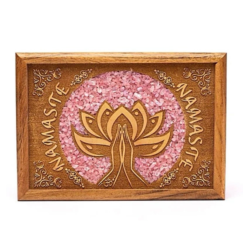 Scatola portagioie e Tarocchi in legno Loto Namaste - Quarzo rosa - Clorophilla Shop