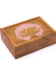 Scatola portagioie e Tarocchi in legno Loto Namaste - Quarzo rosa - Clorophilla Shop