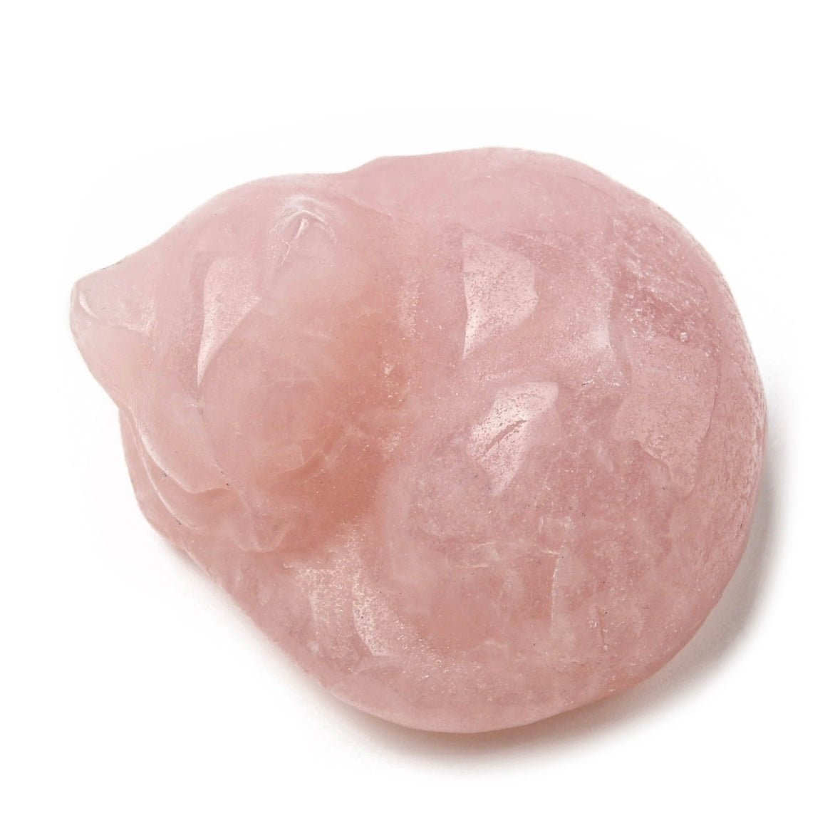 Scultura gatto in pietra vera in miniatura - Pietra Quarzo rosa potente talismano energetico - Clorophilla Shop