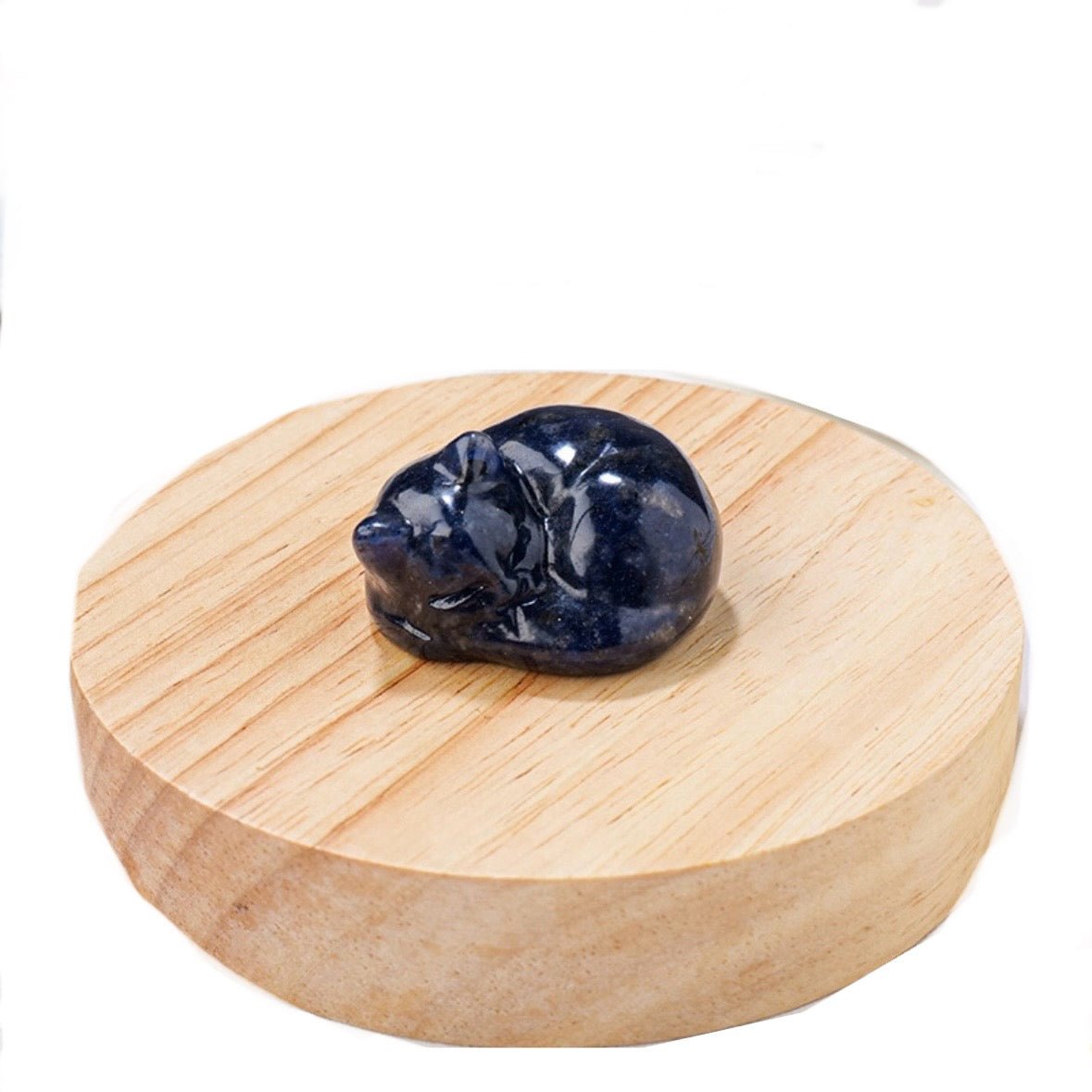 Scultura gatto in pietra vera in miniatura - Pietra Sodalite potente talismano energetico - Clorophilla Shop