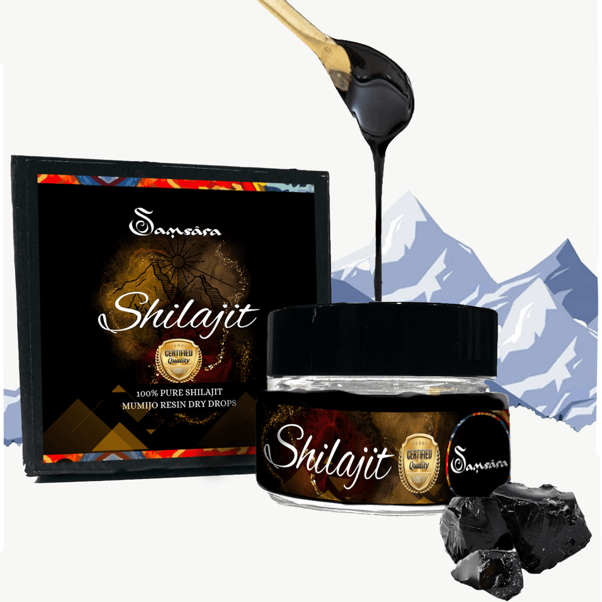 Shilajit Resina Mumijo PURO 100% - Montagne Altai | Certificati Mondiali | 65+ Acido Fulvico, 85 Minerali - Dosatore