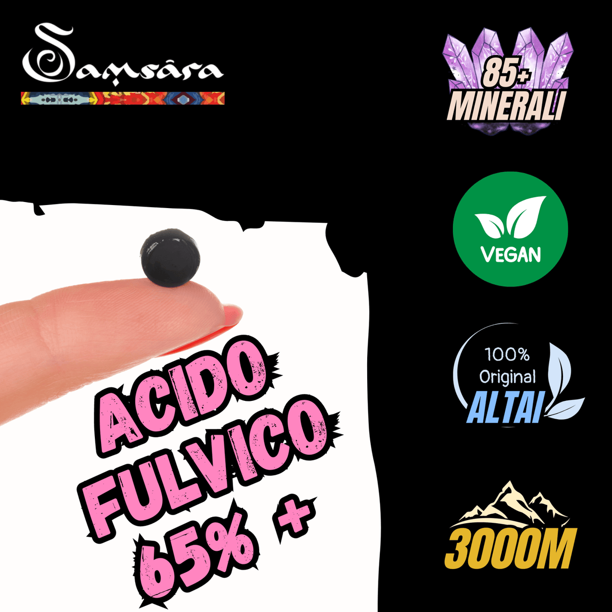 Shilajit Resina Mumijo PURO 100% - Montagne Altai | Certificati Mondiali | 65+ Acido Fulvico, 85 Minerali - Dosatore