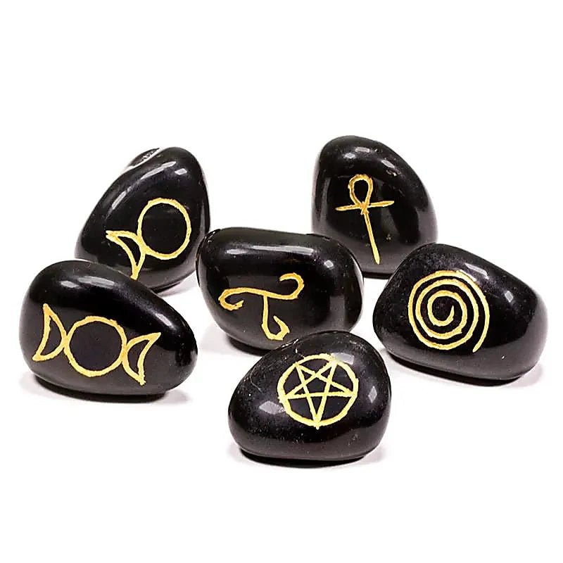 SIMBOLI WICCA IN AGATA NERA - Set da 6 - Clorophilla Shop