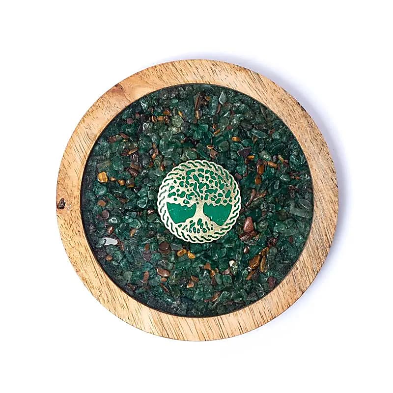 SOTTOBICCHIERE ALBERO DELLA VITA IN AVVENTURINA E OCCHIO DI TIGRE - Rivitalizzazione acqua e purificazione gioielli - Clorophilla Shop
