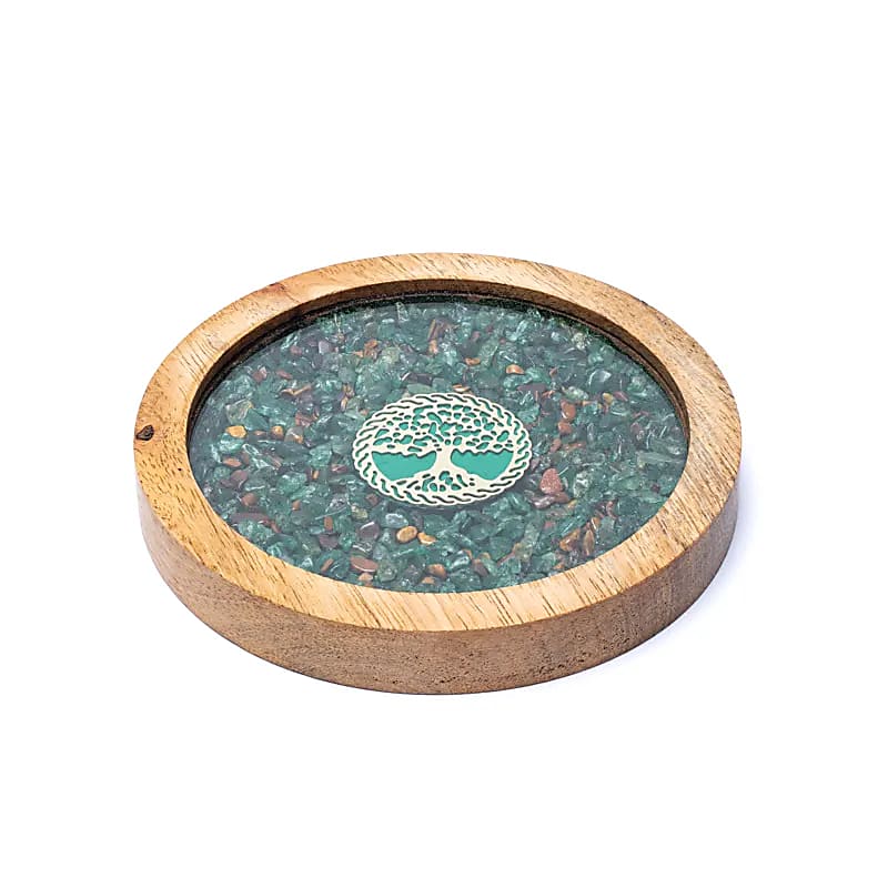SOTTOBICCHIERE ALBERO DELLA VITA IN AVVENTURINA E OCCHIO DI TIGRE - Rivitalizzazione acqua e purificazione gioielli - Clorophilla Shop