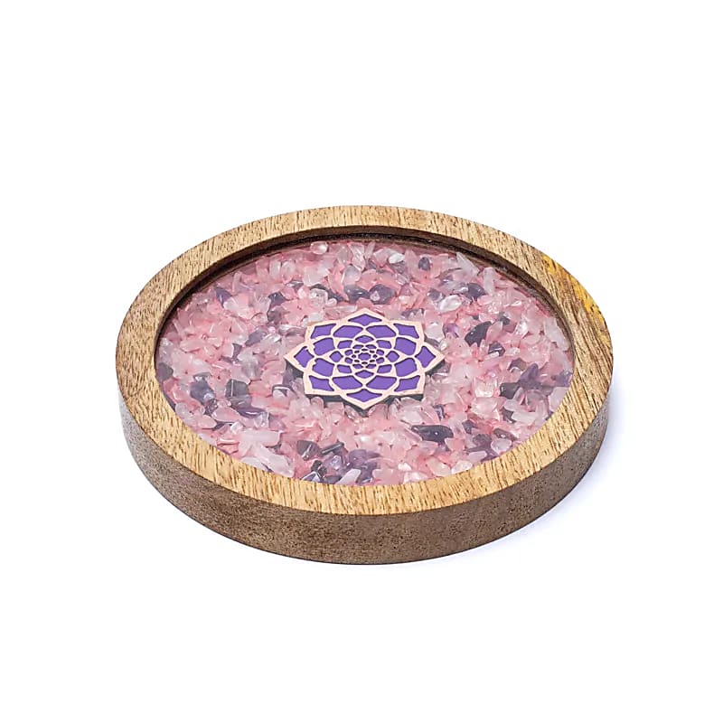 SOTTOBICCHIERE LOTO IN QUARZO ROSA E AMETISTA - Rivitalizzazione acqua e purificazione gioielli - Clorophilla Shop