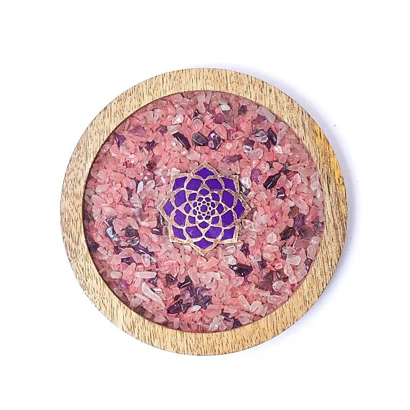 SOTTOBICCHIERE LOTO IN QUARZO ROSA E AMETISTA - Rivitalizzazione acqua e purificazione gioielli - Clorophilla Shop