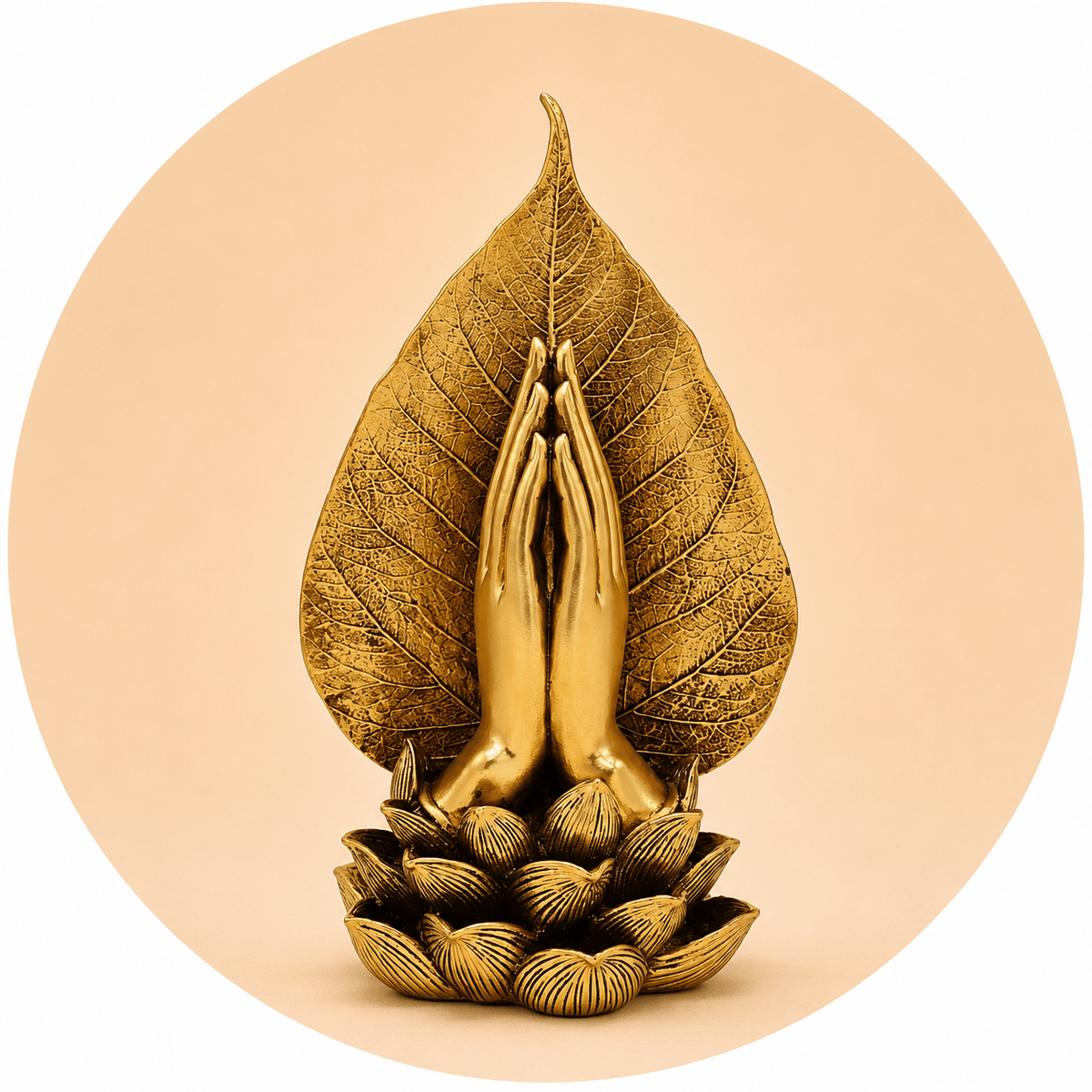 STATUA MANI IN PREGHIERA - Foglia di Bodhi e loto - Clorophilla Shop