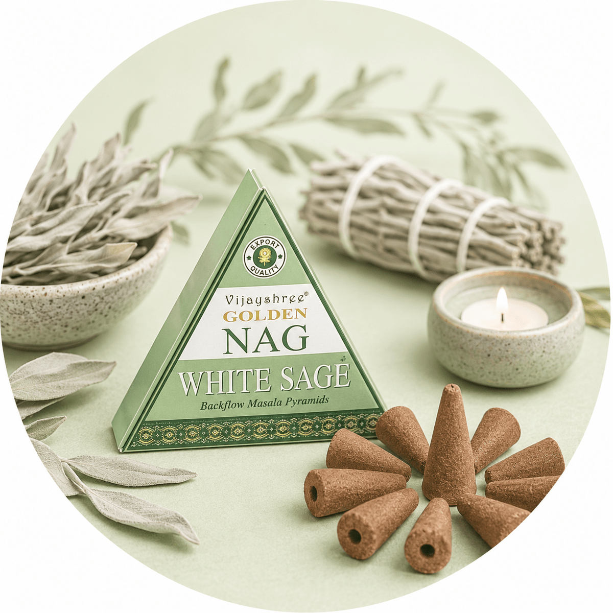 VIJAYSHREE CONI DI INCENSO A CASCATA - White Sage (Salvia bianca) - Clorophilla Shop
