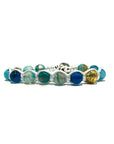 Samsara Bracciale Kailash Tibetano Buddista - Bracciale Spirituale Con Agata Blu Striata - Filo in cotone cerato Bianco