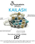 Samsara Bracciale Kailash Tibetano Buddista - Bracciale Spirituale Con Agata Blu Striata - Filo in cotone cerato Bianco