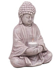 Statua di Buddha in vetro cemento portalumino - bicchiere di vetro incluso - 20cm