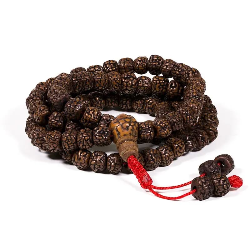 Mala Tibetana in Rudraksha - Collana Rosario 108 Grani Lucidati - Clorophilla Shop