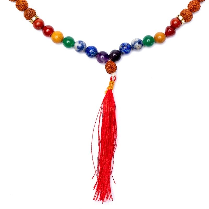Mala Tibetana in Rudraksha con Pietre Chakra - Collana Rosario 108 grani - Clorophilla Shop