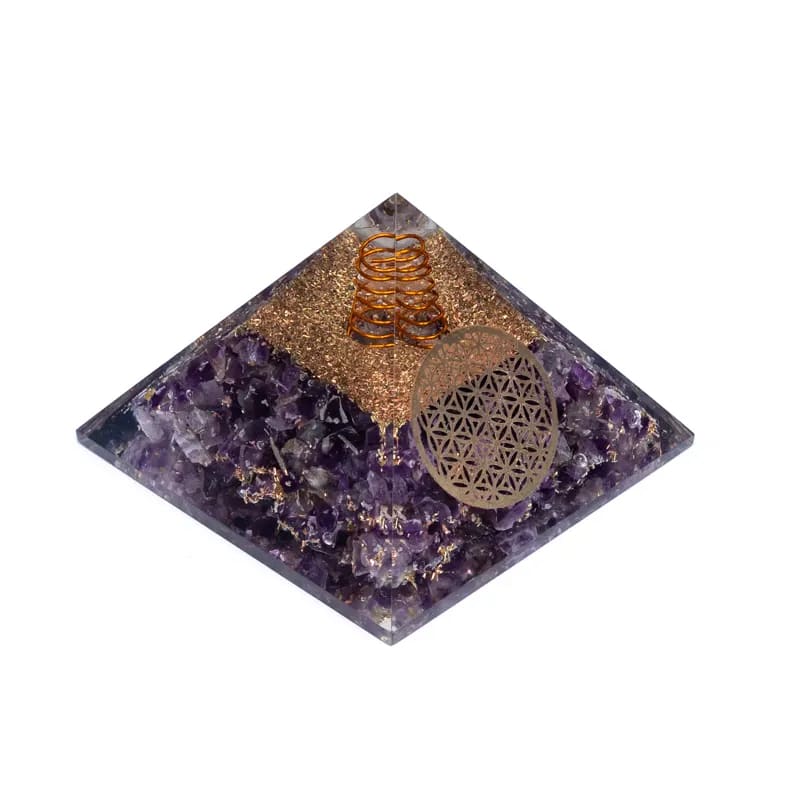 Piramide Fiore della Vita in Orgonite con Ametista - Cristalloterapia - Clorophilla Shop
