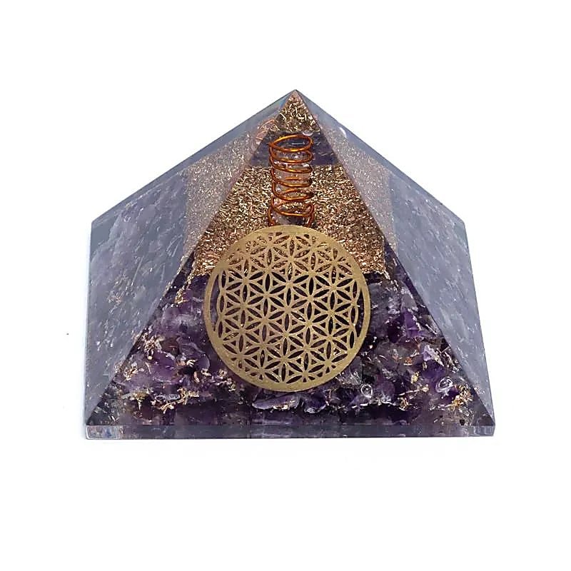 Piramide Fiore della Vita in Orgonite con Ametista - Cristalloterapia - Clorophilla Shop