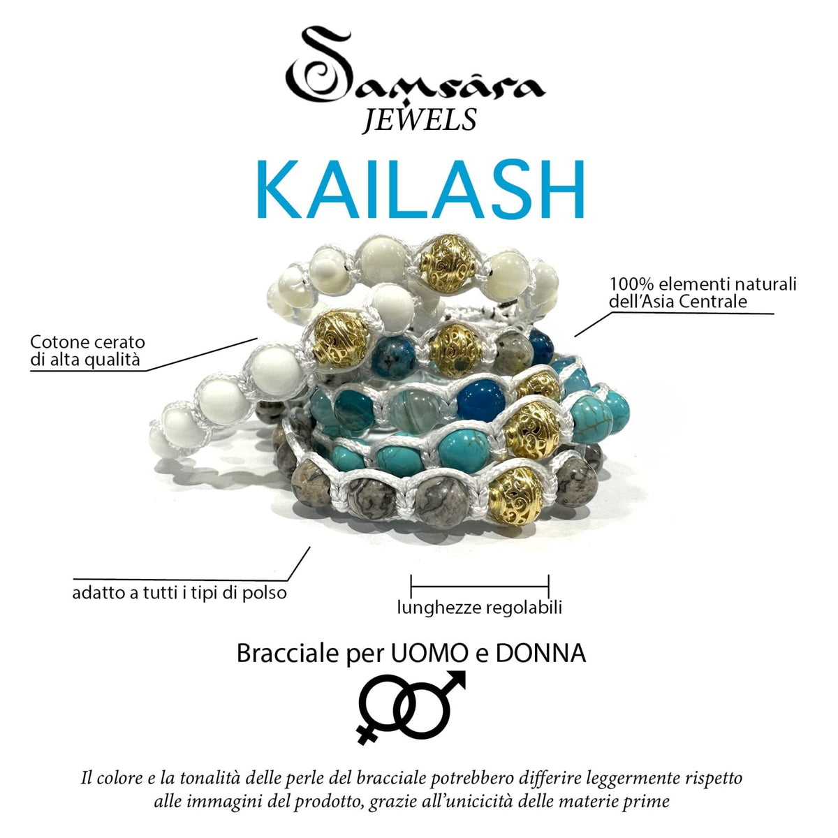 SAMSARA BRACCIALE KAILASH IN AGATA BIANCA - Calma, equilibrio e serenità interiore - Clorophilla Shop