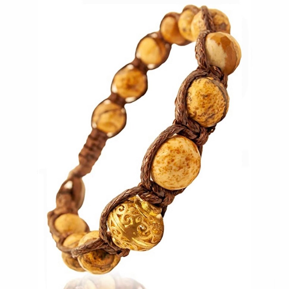 SAMSARA BRACCIALE TIBETANO IN DIASPRO PAESINA - Connessione terrestre, stabilità e radicamento - Clorophilla Shop