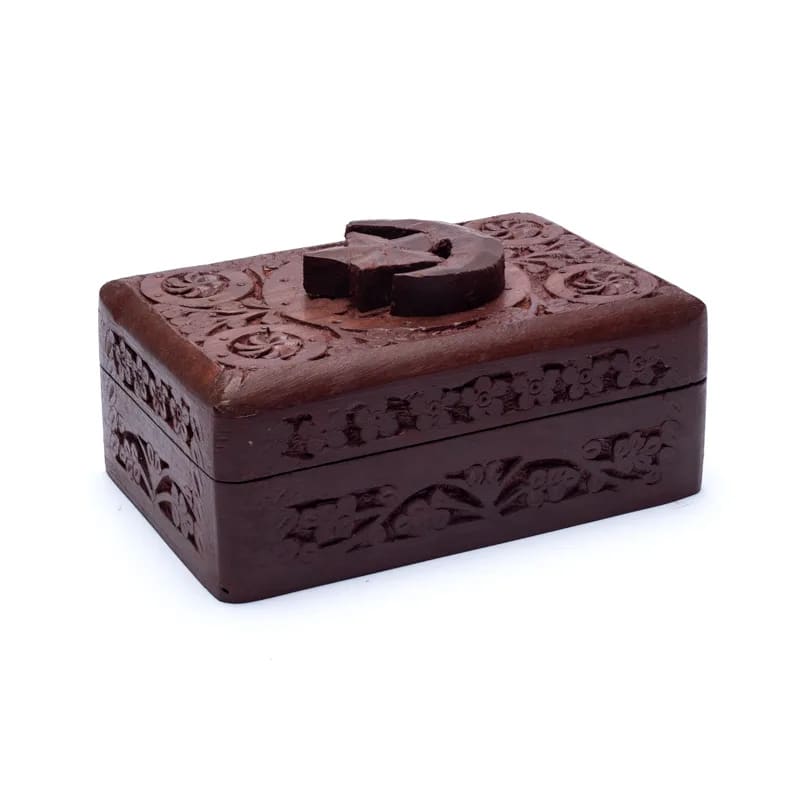 Scatola per Tarocchi in legno Stella e Luna - Intagliata a mano - Clorophilla Shop