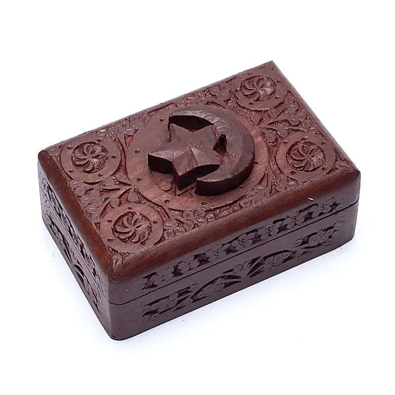 Scatola per Tarocchi in legno Stella e Luna - Intagliata a mano - Clorophilla Shop