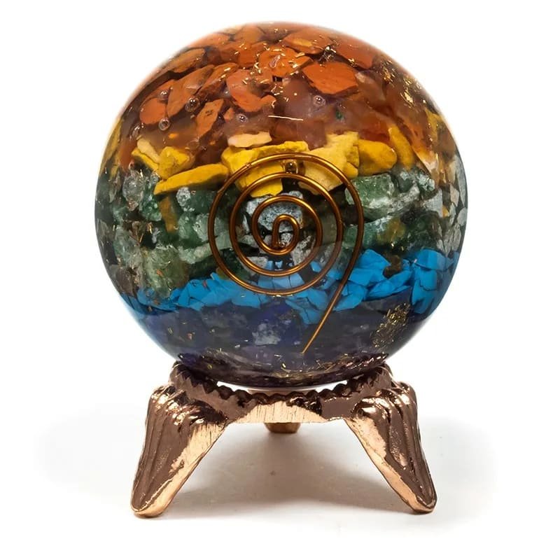 Sfera Orgonite con Pietre Naturali 7 Chakra - Rilassante e Protettiva - Cristalloterapia - Clorophilla Shop